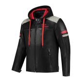 Jari Hooded V2 Motorjas - Zwart-Grijs-Rood